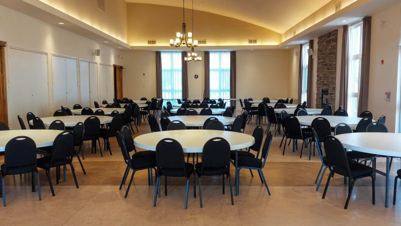 Hall interior with round tables