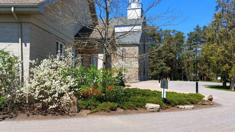 Hall exterior looking toward church